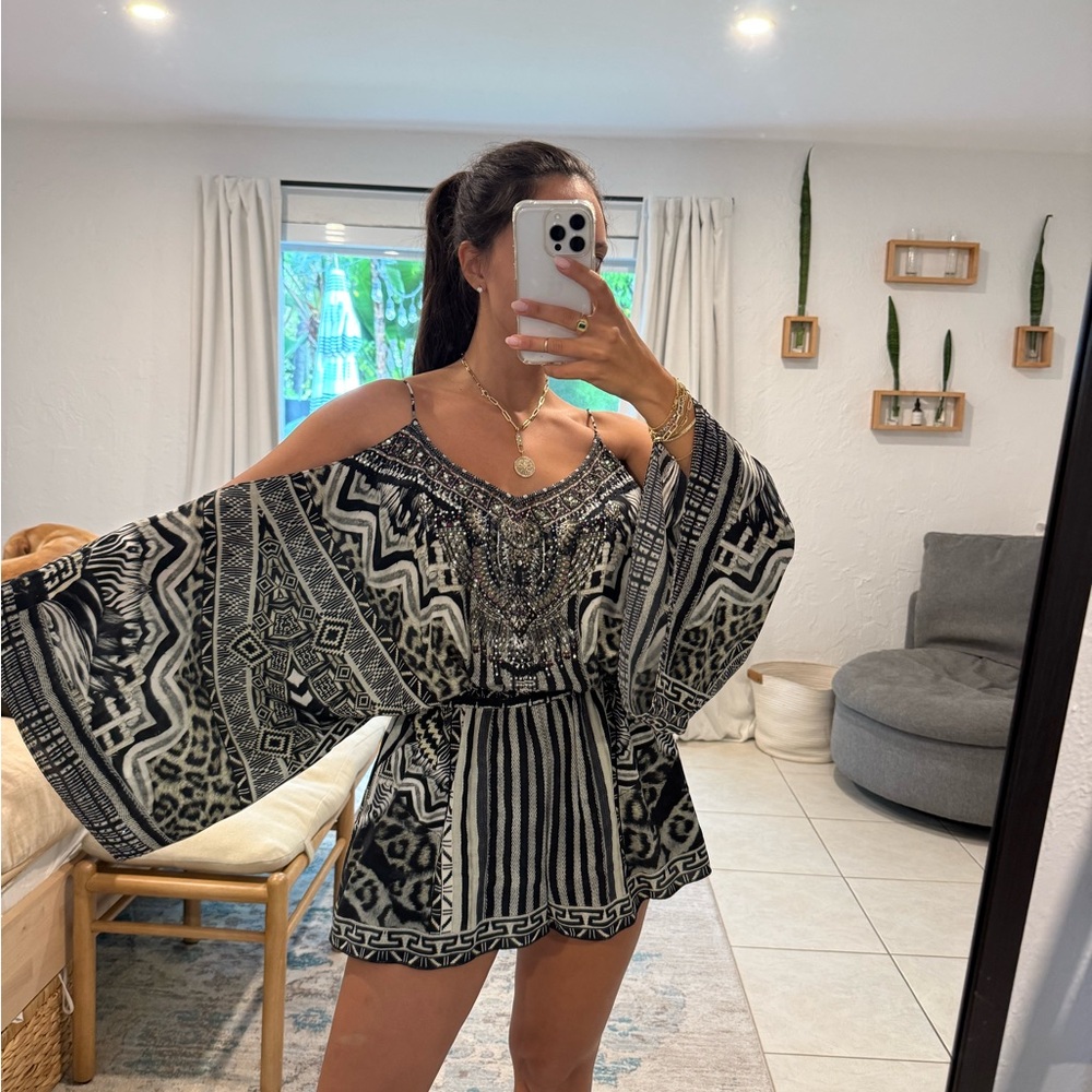 Camilla Black and White Embellished Top